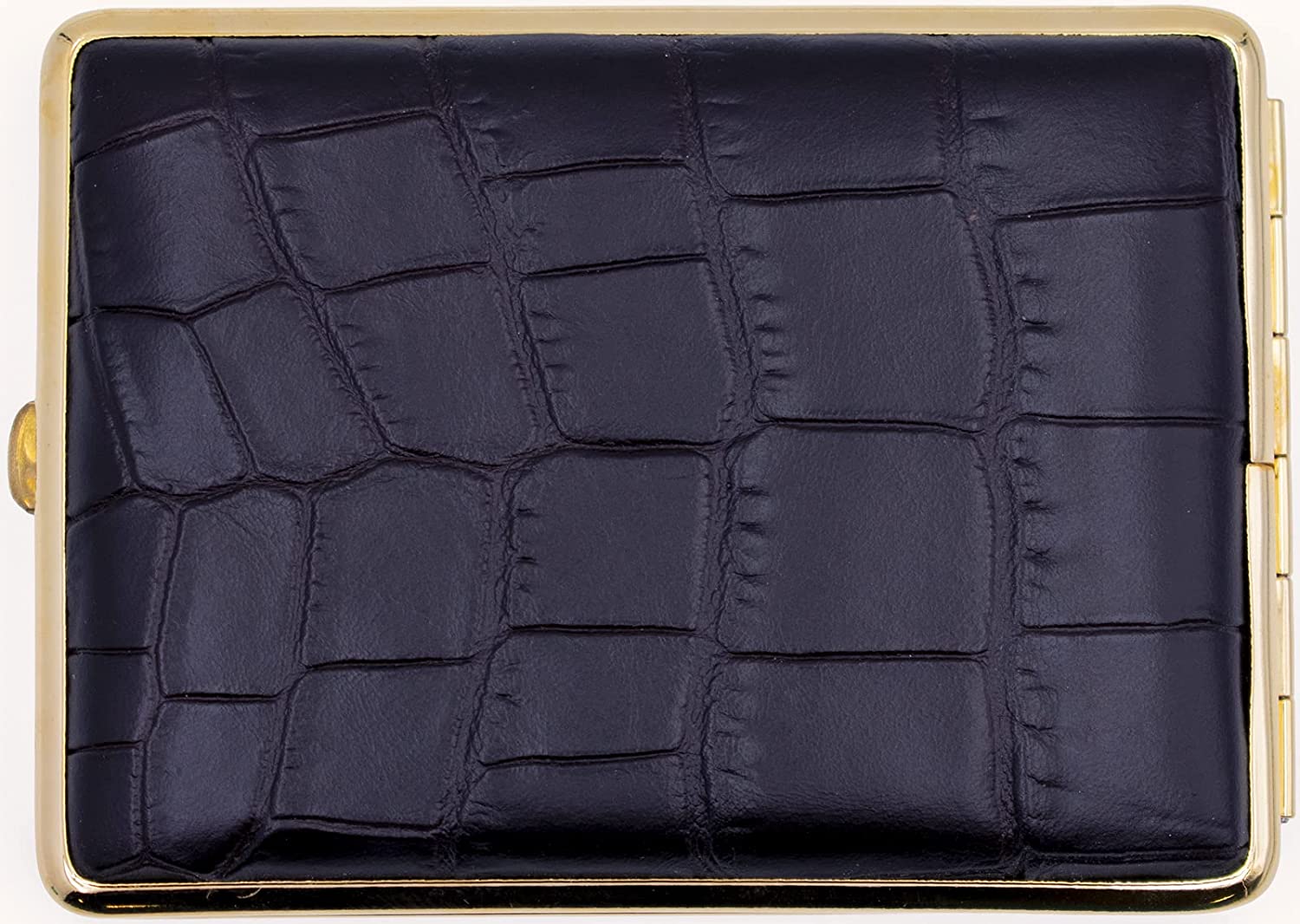 Made in Germany Genuine Leather Gold Plated Cigarette Case (18 100s) with Elastic Bands (Crocodile Black - Embossed)