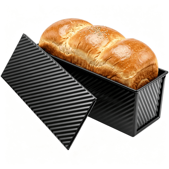 NORIZF Pullman Loaf Pan with Lid,13 4" 2.2 Lb Non-Stick Carbon Steel Bread Pans,Heavy Duty Corrugated Toast Pan for Homemade Sandwich and Sourdough Bread Baking Toasting