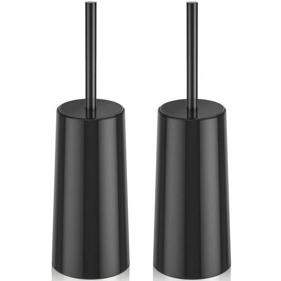 Toilet Brush and Holder, 2 Pack Toilet Brush Stainless Steel, Toilet Bowl Brush for Bathroom Toilet-Ergonomic, Elegant,Durable (Silver) (Black)