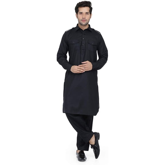 Royal Kurta Mens Cotton Pathani Suit Set Pista 44