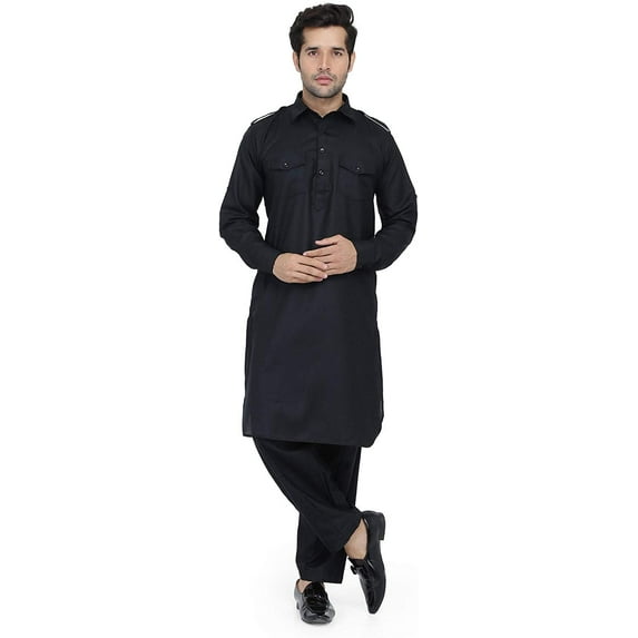 Royal Kurta Mens Cotton Pathani Suit Set Pink 38
