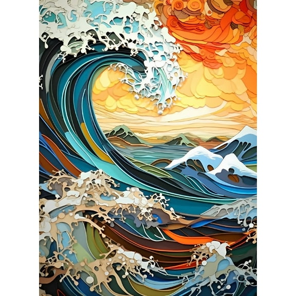 Paint by Numbers Kit for Adults -Colorful Waves- on Canvas with Brushes Acrylic Pigment DIY Oil Painting for Home Wall Decor (40x50cm/16x20 inch)-