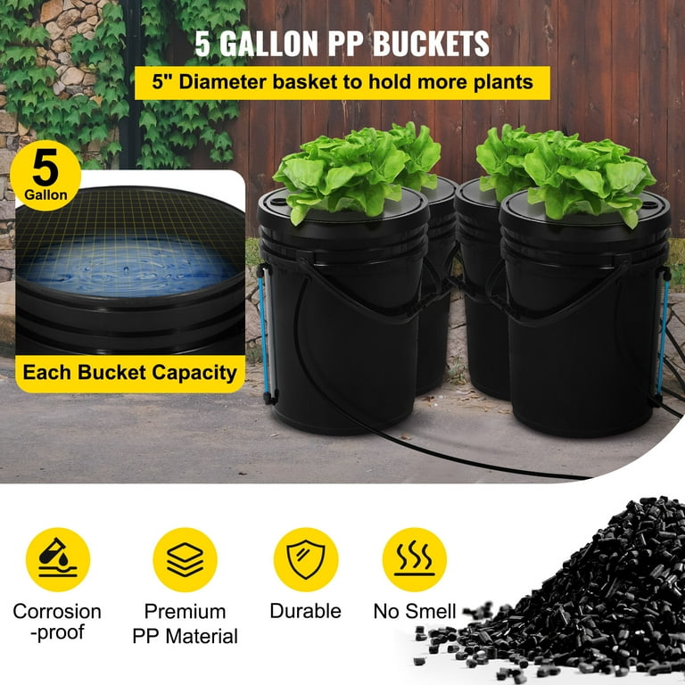 KFFKFF 5 Gallon 4 Buckets DWC Hydroponic System Deep Water Culture