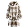 thumbnail image 4 of ibuvkizy Womens Buffalo Plaid Fuzzy Long Fleece Coat,Lapel Collar Button Up Teddy Sherpa Warm Oversized Winter Hooded Outer Jacket with Pockets,2XL, 4 of 6