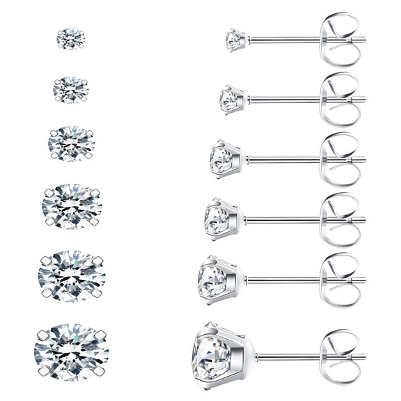 DESIGNICE 6 Pairs Stud Earrings Hypoallergenic Surgical Steel Cubic Zirconia Earrings Pierced Earrings for Women