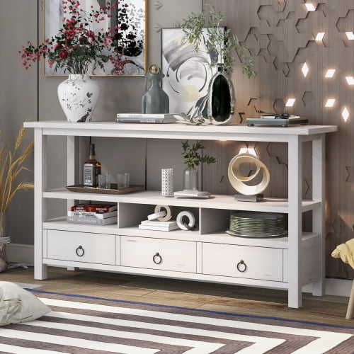 Rustic Console Table, Solid Wood Buffet with Three Drawers and