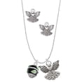 thumbnail image 1 of Delight Jewelry Silvertone Lime Leaves on Black Band Spinner Silver tone Guardian Angel Charm Necklace and Stud Earrings, 1 of 4