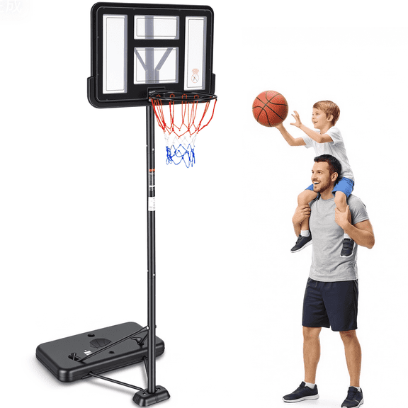 Naipo 44”Portable Basketball Hoop with Upgraded Dual Rear Base 3.5 to 10 FT Adjustable Basketball Stand 270° Safe Play Zone for Everyone in Family