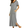 thumbnail image 3 of Gomelly Women Nightgown V Neck Pajama Soft Sleep Dress Ladies Lounge Nightdress Sleepwear Solid Color Night Gowns Silver Gray XL, 3 of 6