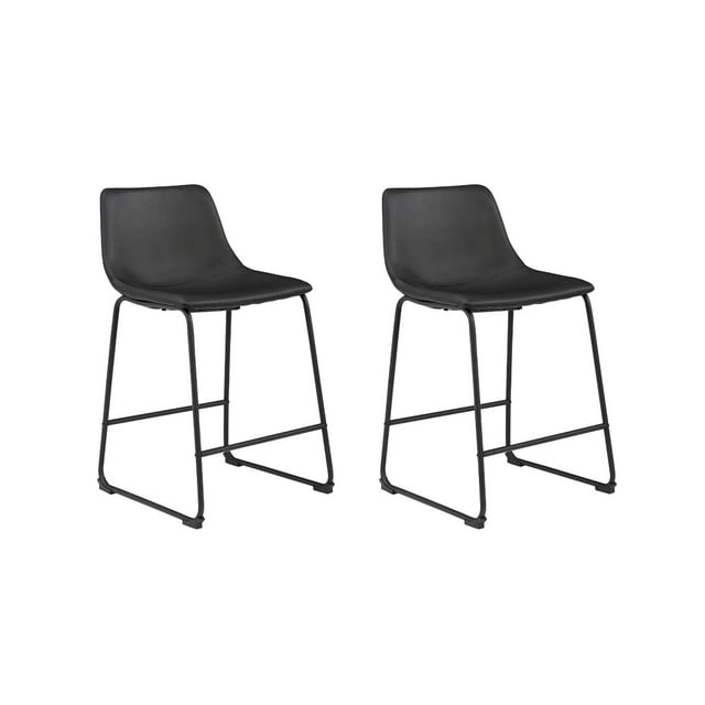 Signature Design by Ashley Centiar 24" Counter Height Modern Bucket Barstool Set of 2, Black