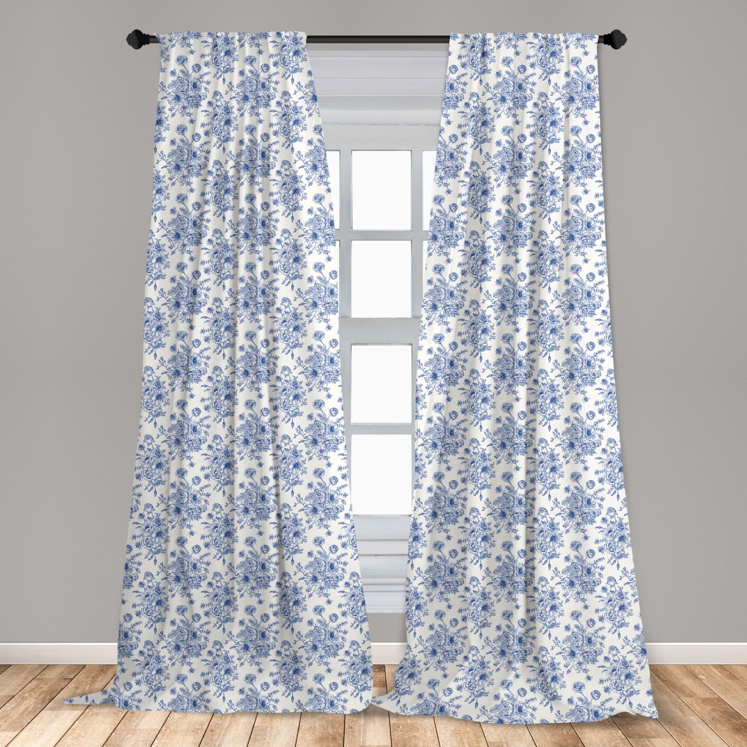 Anemone Flower Curtains 2 Panels Set, Floral Pattern with Bouquet of Blue  Flowers Delicate Victorian Design, Window Drapes for Living Room Bedroom,  56