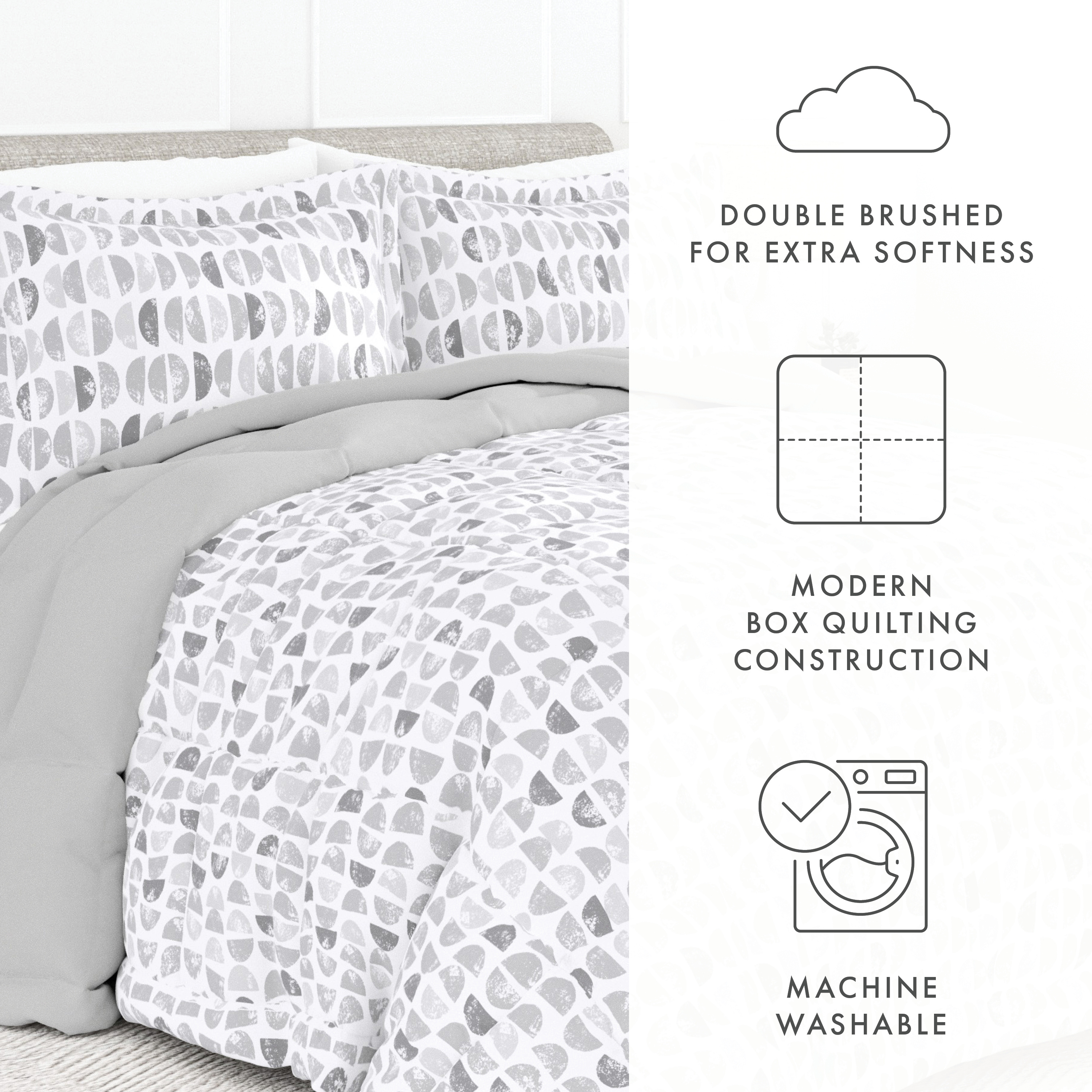 Noble Linens 2-Piece Light Gray Moonlight Stars Reversible Print Comforter Set, Twin/TwinXL