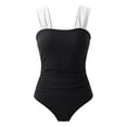 thumbnail image 5 of Women One Piece Swimsuit Retro Square Neck Tummy Control Swimwear Ruched Full Coverage Bathing Suit S, 5 of 5