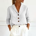 thumbnail image 2 of Women Shirts Solid Color Long Sleeve Button Down Lapel Collared Summer Tops Dressy Casual Work Business Blouses, 2 of 5
