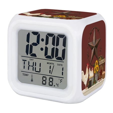 Brown Western Star Rooster Digital Alarm Clock for Bedrooms, Smart LED Alarm Clock with 7 Color photo Brown Western Star Rooster Digital Alarm Clock for Bedrooms, Smart LED Alarm Clock with 7 Color