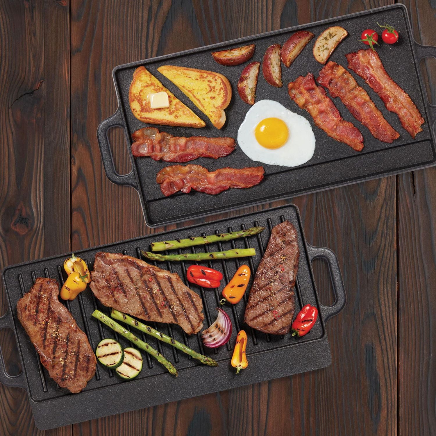 Starfrit The Rock Cast Iron Reversible Grill/Griddle, Durable Cast Iron, Non-Stick, Oven Safe, PFOA Free, Easy to Clean, Black