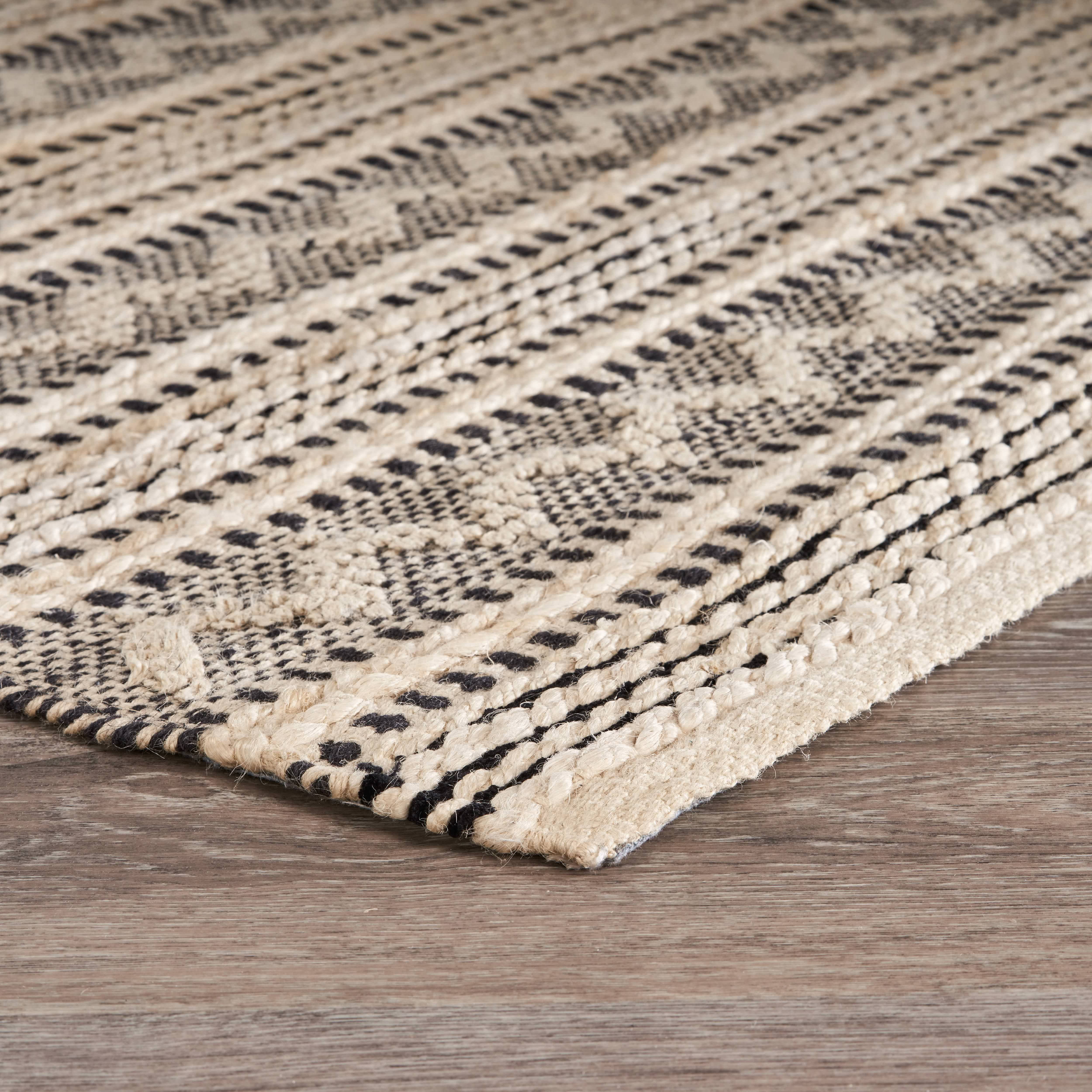 LR Home Blessy Bien Black & Natural Modern Chevron Jute Blend Area Rug, 7'9" x 9'9"