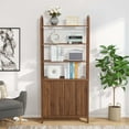 thumbnail image 3 of 71" Tall Fluted Bookcase with Adjustable Shelves and Doors Storage, 4 Tier Wooden Bookcases, Brown, 3 of 8