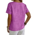 thumbnail image 4 of Women's Casual Short Sleeve V-Neck Button-Down Top - Loose Fit Linen-Blend Blouse for Summer, Everyday Wear & Vacation Purple L, 4 of 6