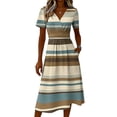 thumbnail image 5 of Minjewel Women's Striped Shift Dress with Breton V-Neck - Short Sleeve Summer Dress, Loose Flowy Beach Party Outfit, Comfy Vacation Mini Dress,Beige,2XL, 5 of 6