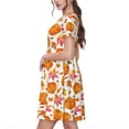 thumbnail image 2 of Zufioo Orange Autumn Leaves Print Women's Short Sleeve Dress, Elastic Round Neck Pullover A-line Knee-length Dress, Suitable for Party, Vacation, Leisure, 2 of 6