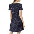 thumbnail image 5 of DARING DIVA Square Neck Short Sleeve Print A-Line Dress XS Blue-Stars, 5 of 7