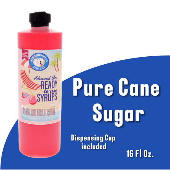 Hypothermias Pink Bubble Gum Shaved Ice and Snow Cone Syrup in a BPA-Free Plastic Pint Bottle (16 oz) Made with Non-GMO 100% Pure Cane Sugar