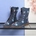 thumbnail image 2 of Mostsola Womens High Top Ankle Boots Floral Embroidery Dressy Lace up Low Heel Motorcycle Boots, 2 of 3
