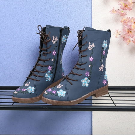 

Feiboyy Women s Ladies Fashion Casual Square Long Ankle Boots Slip On Shoes