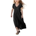 thumbnail image 1 of Mgmyaa Robes pour Filles Enfants Été Manches Courtes Col en V Chandail Longue Robe Plage Robe Décontractée, 1 of 5