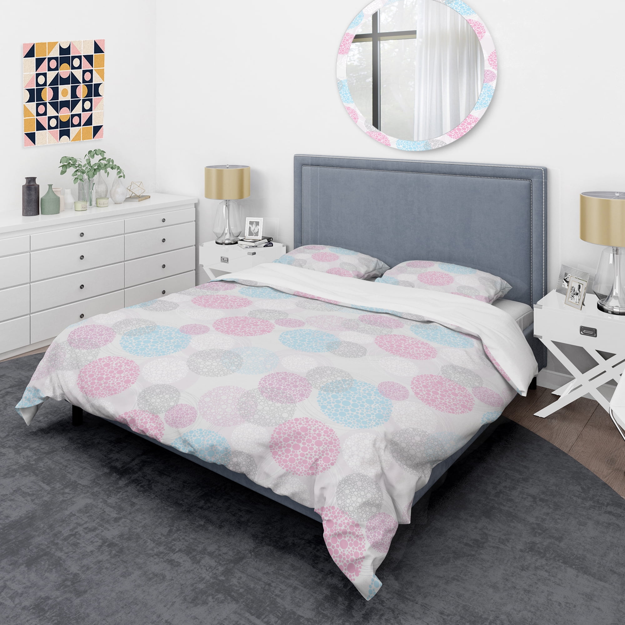 Designart 'Circular Abstract Retro Geometric III' Mid-Century Modern Duvet Cover Set