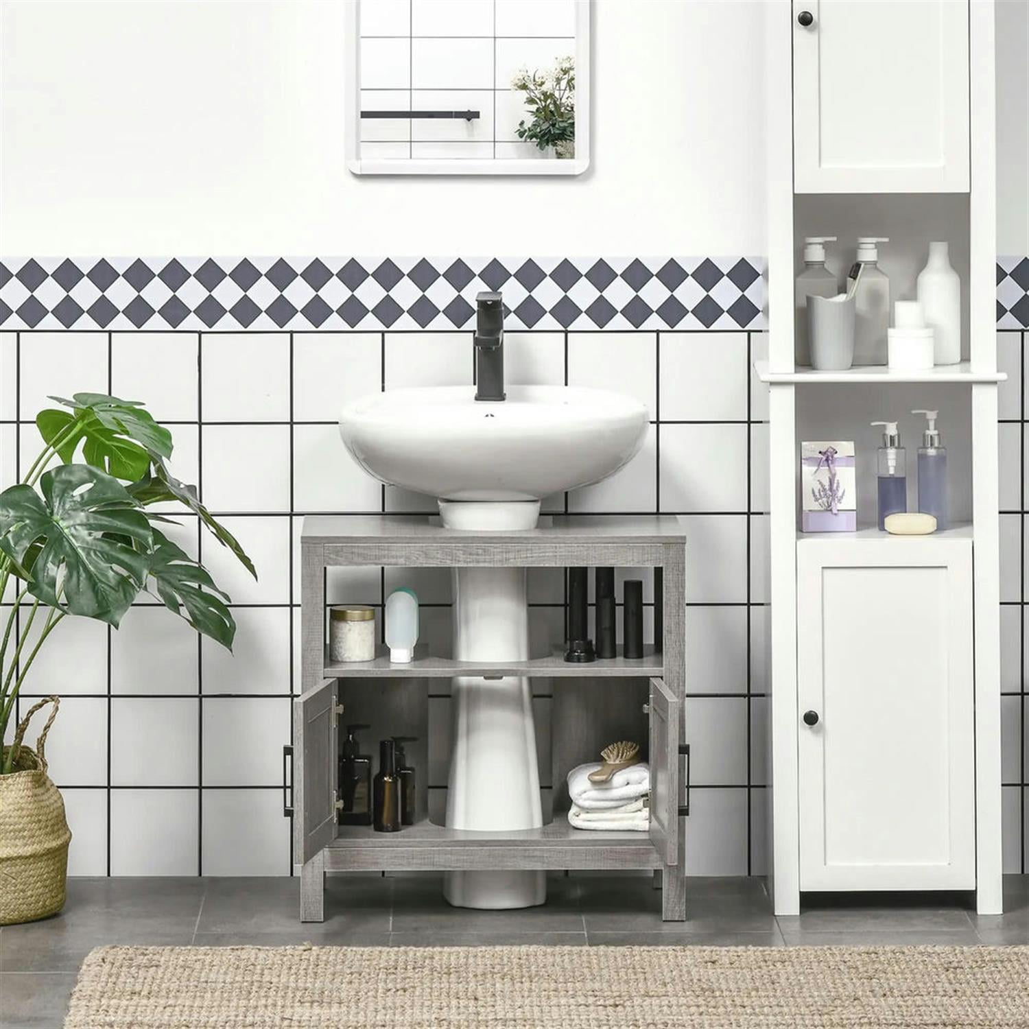 Demi Bonn 23" Modern Bathroom Vanity with U-Shape Cut-Out and Open Shelf, Pedestal Sink 2-Door Cabinet, Under Sink Cabinet, Gray