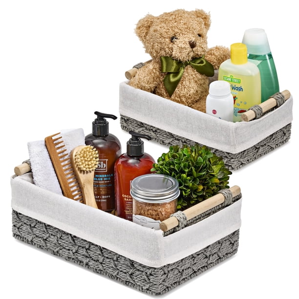 Sorbus Cestas De Mimbre De Almacenamiento – 2 Cestas Decorativas De Regalo Para Habitación De Bebé, Dormitorio, Guardería – Juego De Cestas De Bebé Con Cuerda De Papel Forrada Para Organizar Cambiador