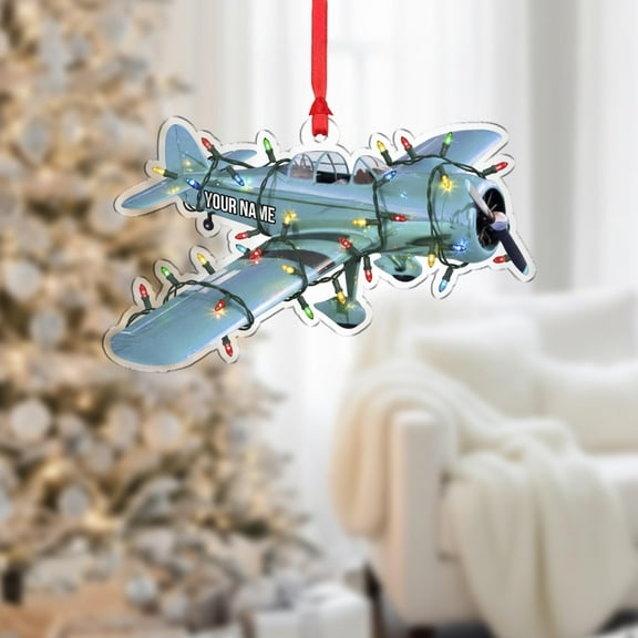 Personalized Airplane Acrylic Christmas Ornament with Lights Custom Name Aviation Holiday Tree Decor, Pilot/Traveler Commemorative Home Keepsake
