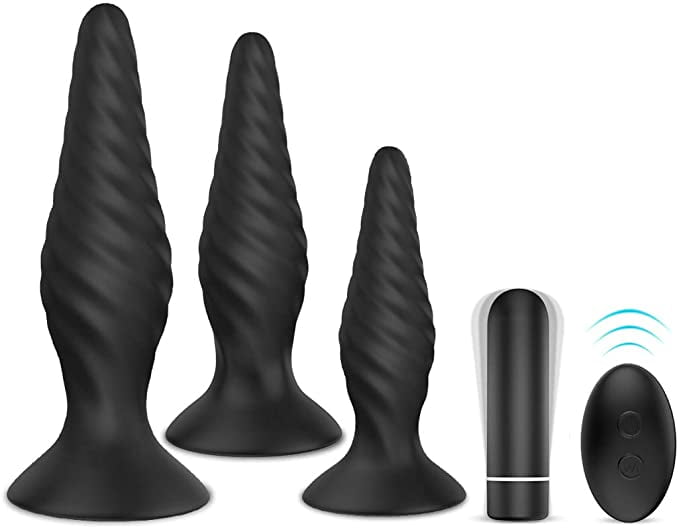 Unisex Bullet Type Anal Vibrator Kit 4 Pcs, Wireless Vibrating Butt Plug Sex Toy for Men Women P Spot Climax- Black
