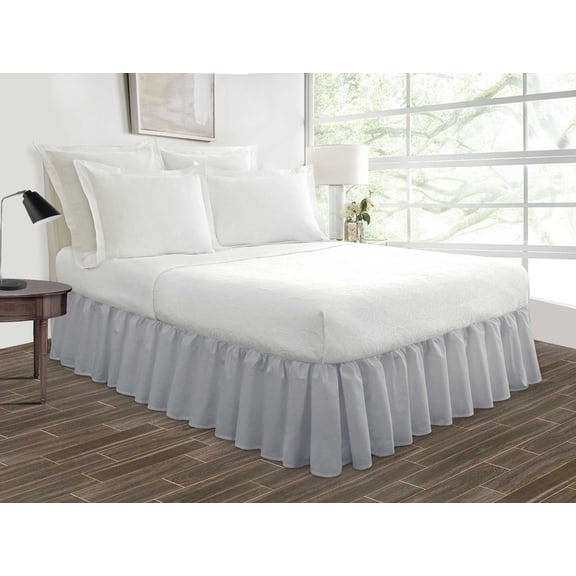 Olympic Queen Size Tailored Drop Ruffled Solid Bed Skirt with Adjustable Elastic Belt Microfiber Fabric Fade & Wrinkle Resistant Bed Frame Cover Easy to Fit & Care (11 Inch Drop, Light Grey)