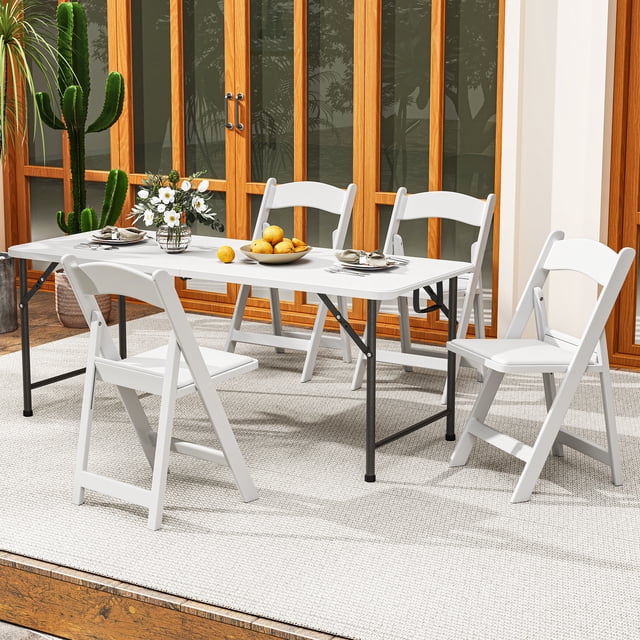 DEXTRUS Set of 4 Folding Resin Chairs with Padded Seat, 550 lbs Capacity, White