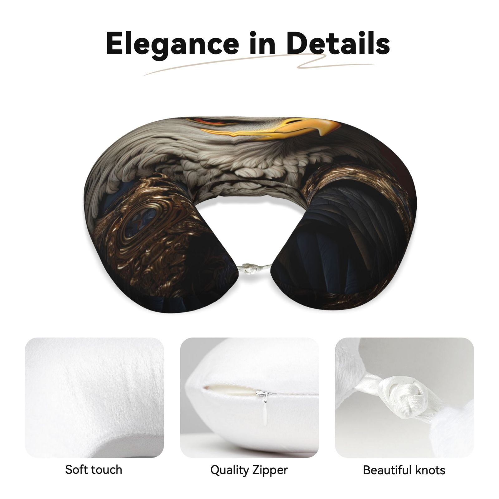 Xecao Noble Style Bald Eagle Print Memory Foam Cervical Neck Pillow Versatile U-Shaped Pillows for Home,Office,Camping,Travelling,Soft Washable Cover