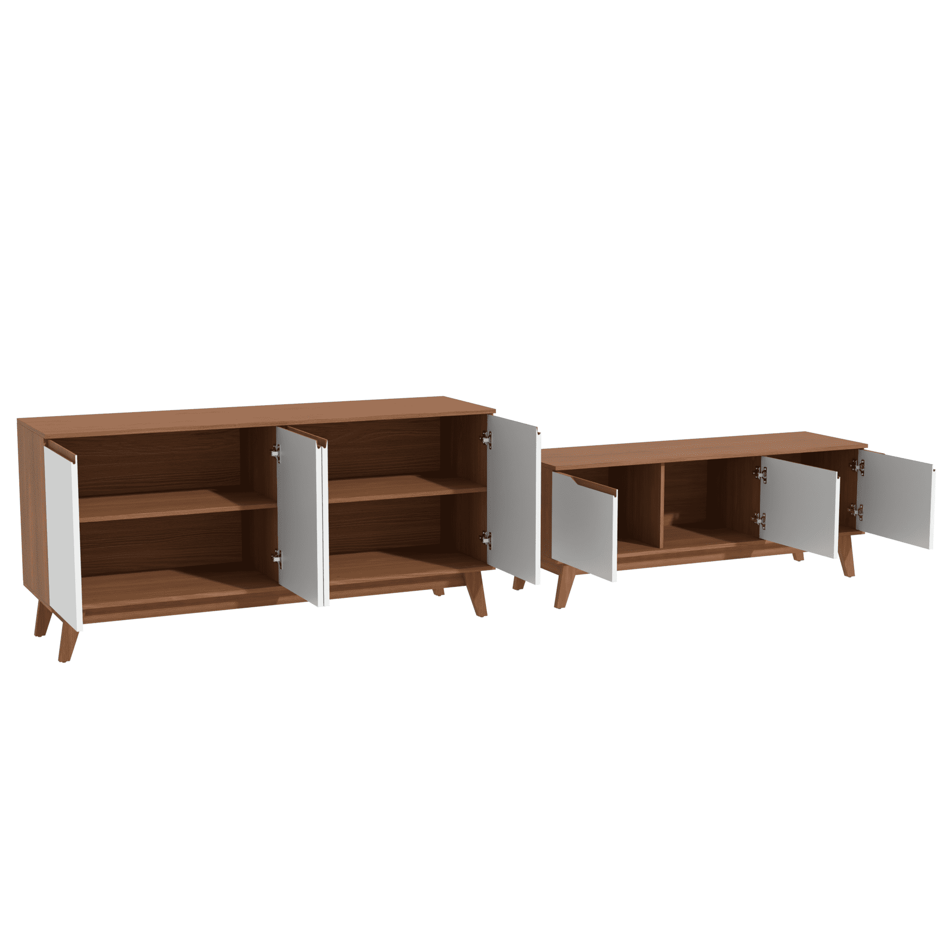 Kappesberg Living Room Furniture Set with 3-Door TV Stand and 4-Door Sideboard Golden Oak/White – Modern Storage Combo