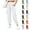 White, variant on Comfy Drawstring Pants Women Travel Casual Elastic Waist Straight Leg Loose Trousers with Pockets