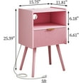 thumbnail image 2 of Nightstand with Oultlet,Modern Bedside Table with Storage Drawer and Open Wood Shelf, for Living Room, Bedroom and Small Spaces, Accent Night Stand with Solid Wood Legs, Easy Assembly,Pink, 2 of 13