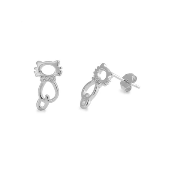 Cat Earring Sterling Silver 925, Stud Style, Animal Theme Jewelry