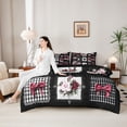 thumbnail image 4 of Manfei Gothic Bow Bedding Comforter Set 7pcs for Girls Teens,Kids Geometric Plaid Vintage Roses Queen Bedding Sets,Black Reversible,Ultra Soft Home Decor, 4 of 6