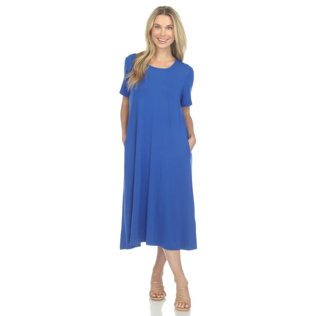White Mark Women's Short Sleeve Midi Dress with Pockets