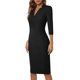 thumbnail image 4 of Vestido tubo ajustado Retro de cóctel con mangas 3/4 y cuello en V elegante para mujer B760, 4 of 8
