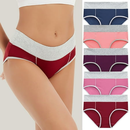 5 Pack Thongs for Women Sexy Wave No Show Bikini Panties High Waisted No Show Panties Underpants Cotton Full Coverage Briefs No Show Ladies Thong Plus Size V-Waist Shorts Flash Sales for Today