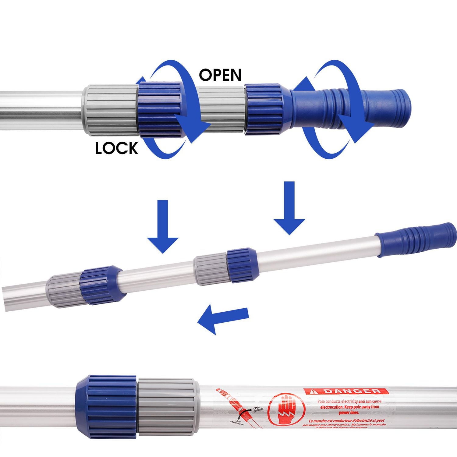 Mainstays 14 ft Aluminum Telescopic Pool Pole in Silver & Blue