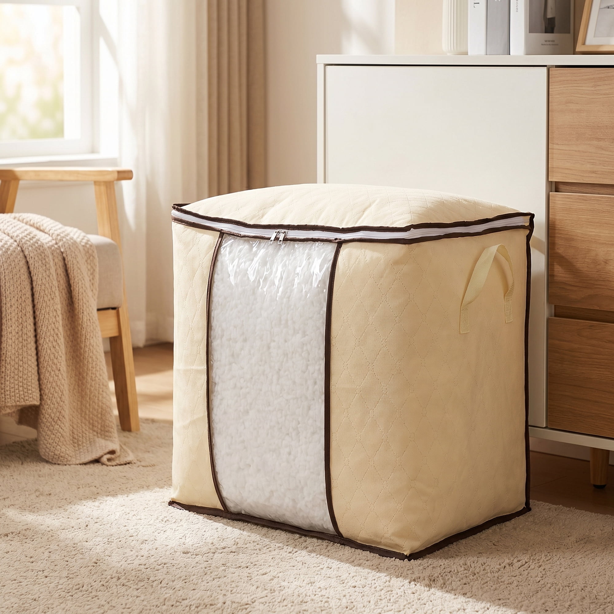 Unique Bargains Moistureproof Storage Sack Portable Side Carry Bag Beige 18.9"x11.0"x19.7"