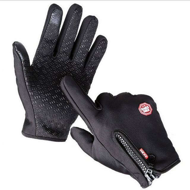 Guantes cálidos con cremallera para deportes al aire libre para otoño e invierno, pantalla táctil de dedos completos, antideslizantes, impermeables, agarre para parabrisas, forro polar, esquí y