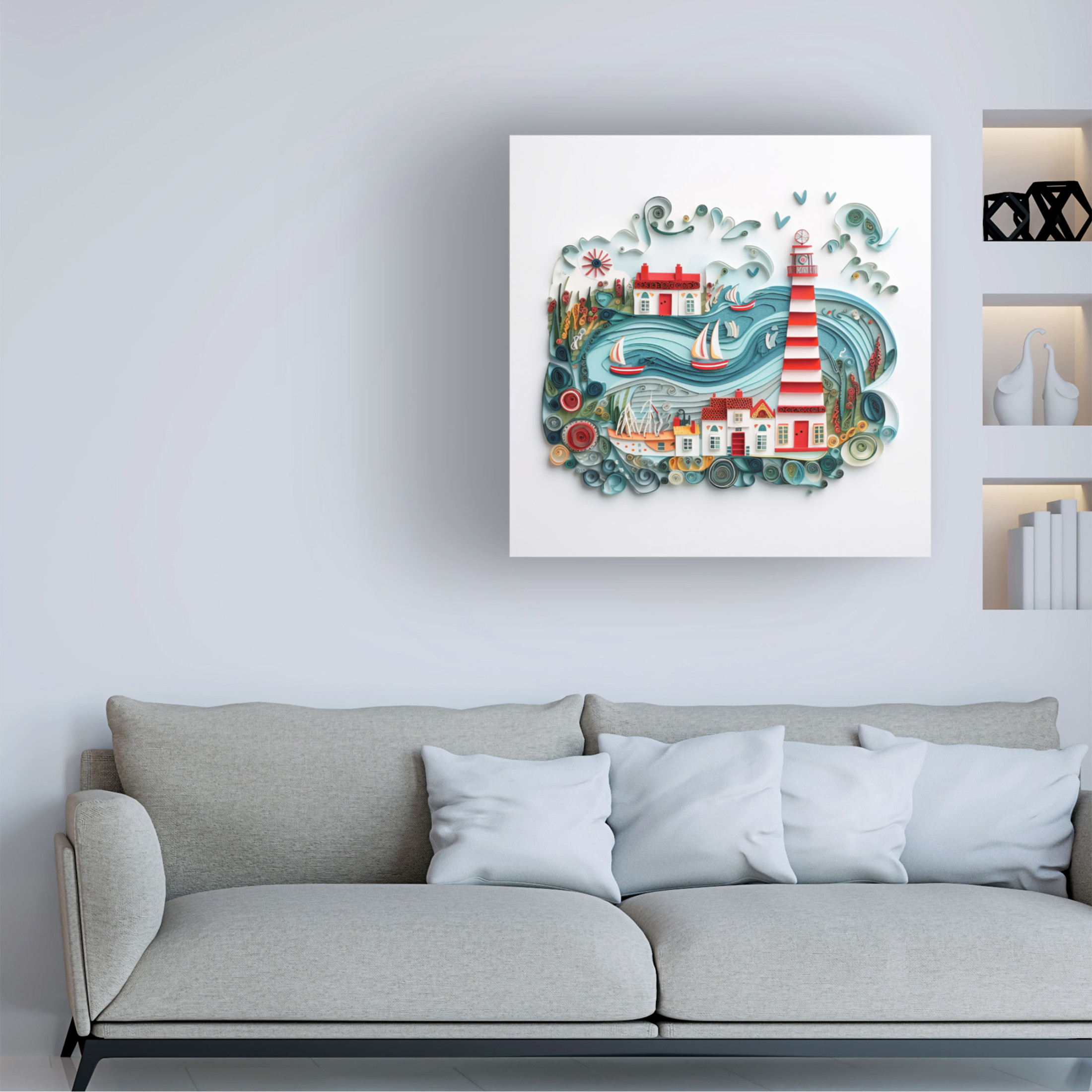 Canvas Wall Art - Ray Heere 'Paper Art Coastal Scene 17' Wall Art for Living Room, Bedroom, or Office Décor by Trademark Fine Art - 18 x 18 Inches